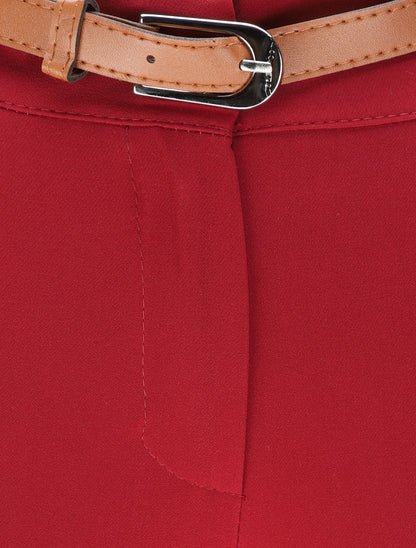 Pantalon droit uni à taille haute - Bordeaux - 3