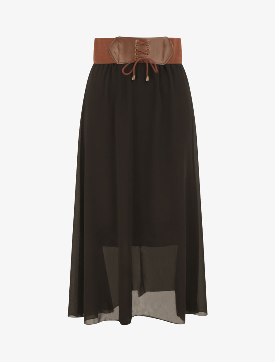 Jupe midi fluide unie - Noir - 1
