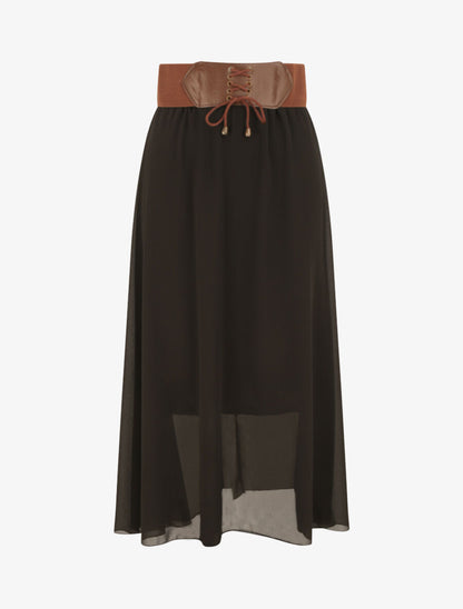 Jupe midi fluide unie - Noir - 1