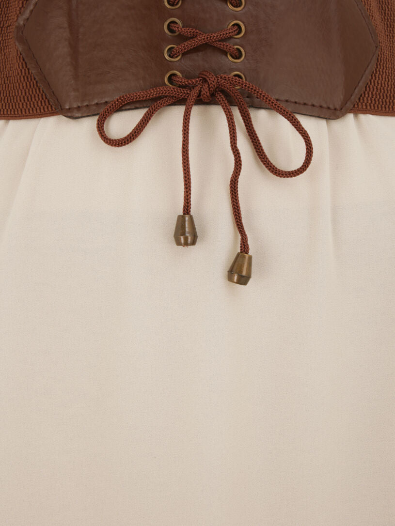 Jupe midi fluide unie - Beige - 3