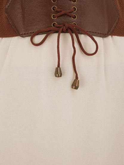 Jupe midi fluide unie - Beige - 3
