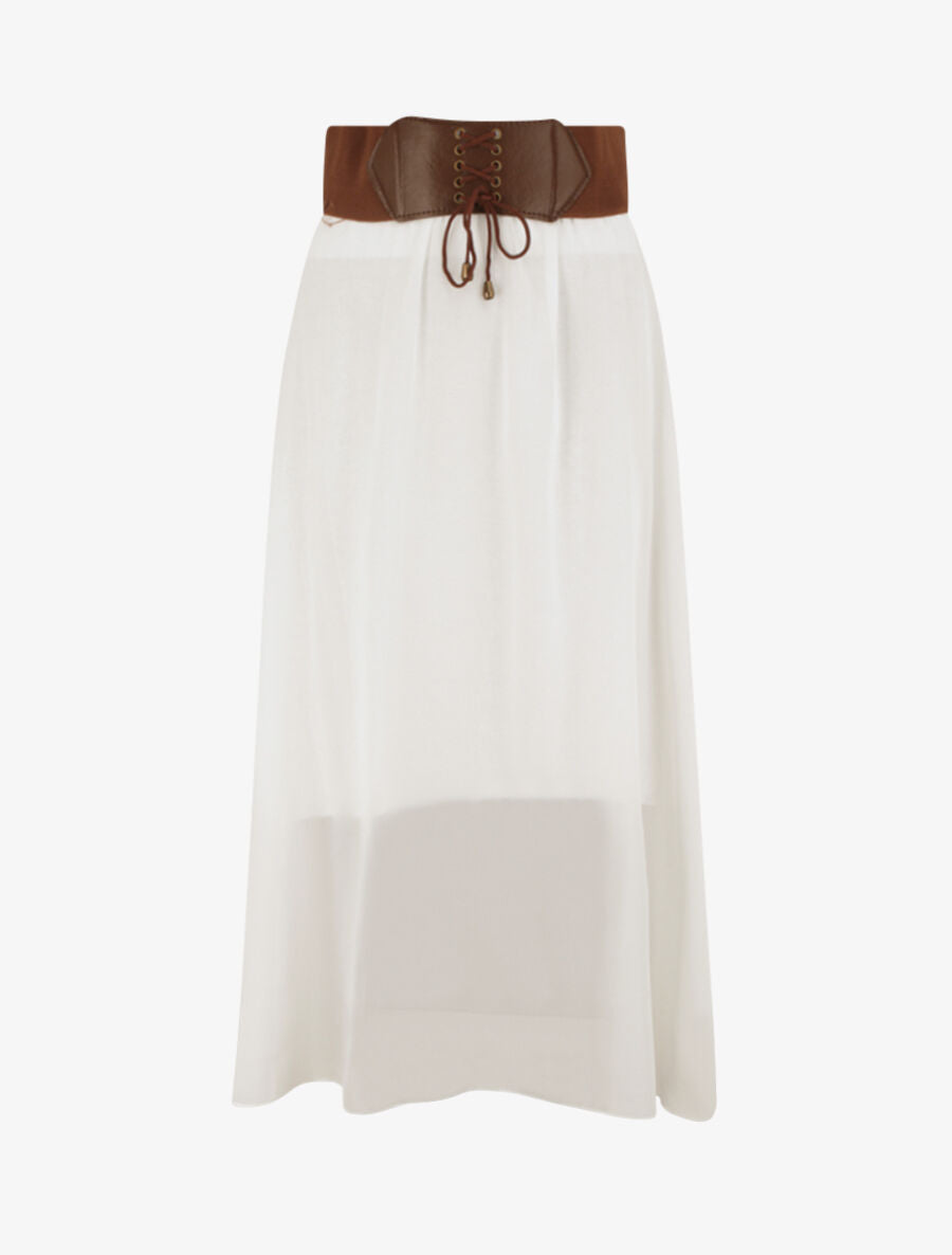Jupe midi fluide unie - Blanc - 1