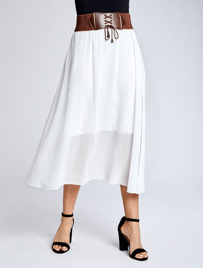 Jupe midi fluide unie - Blanc - 4