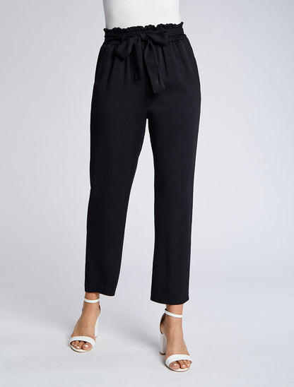 Pantalon fluide paper bag coupe droite - Noir - 4