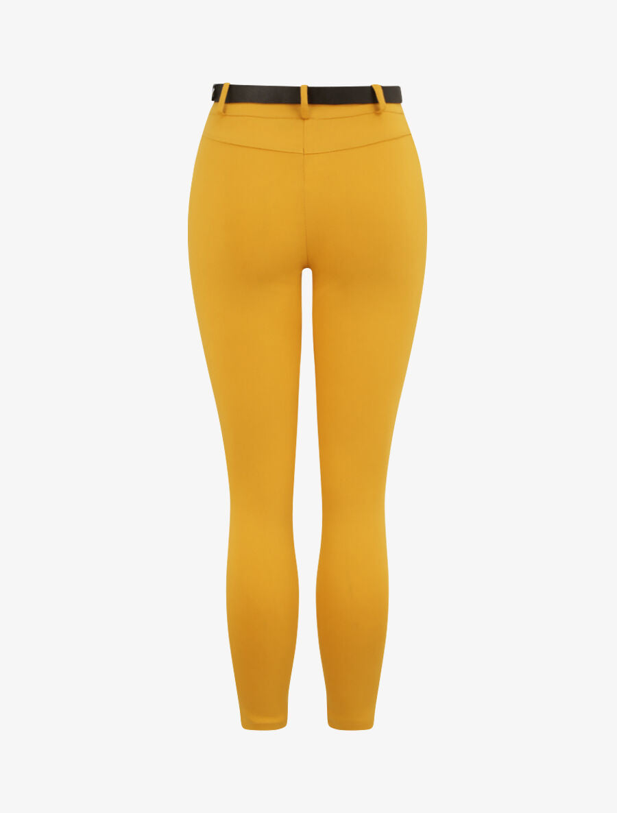 Pantalon slim uni à taille haute - Moutarde - 2