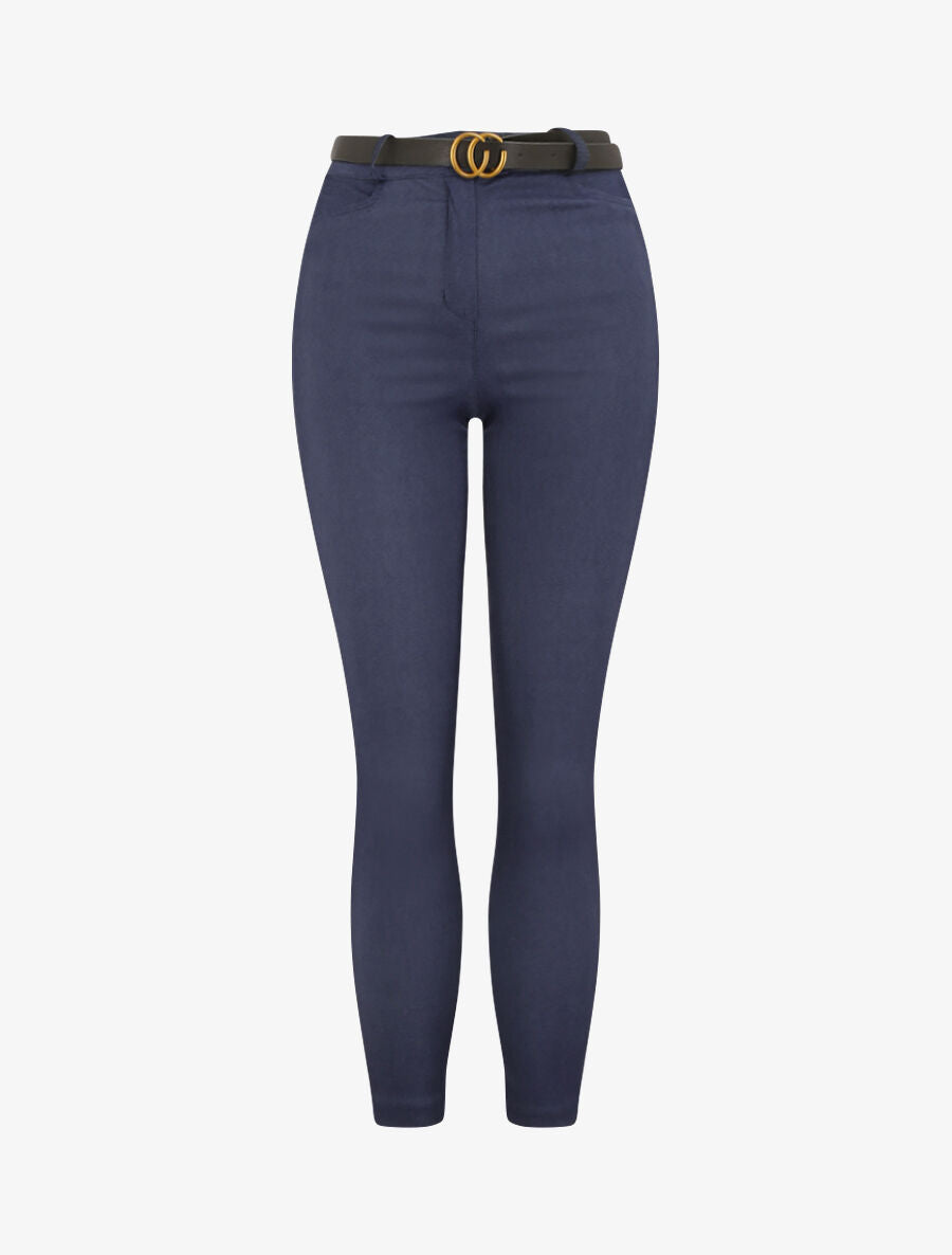 Pantalon slim uni à taille haute - Bleu denim - 4
