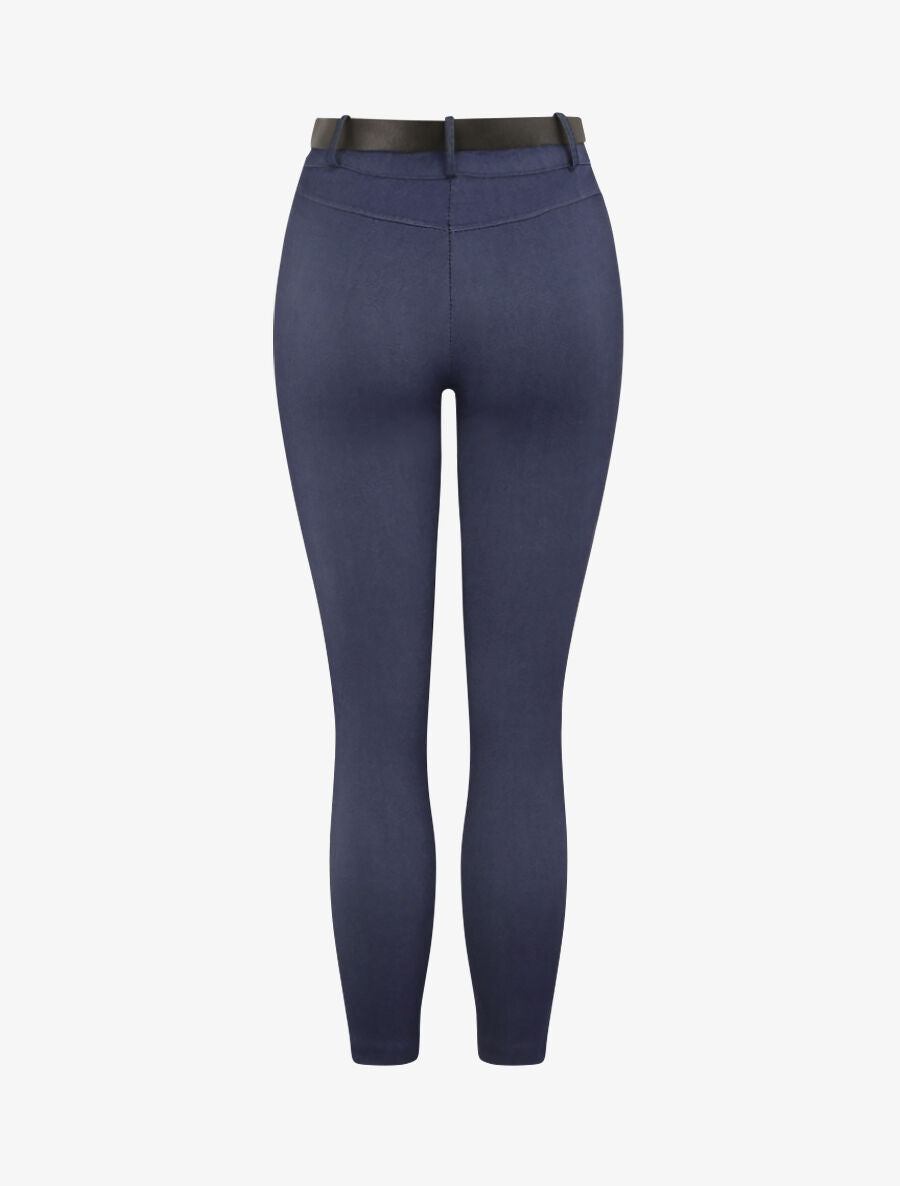 Pantalon slim uni à taille haute - Bleu denim - 2