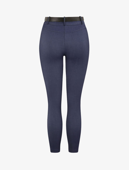 Pantalon slim uni à taille haute - Bleu denim - 2