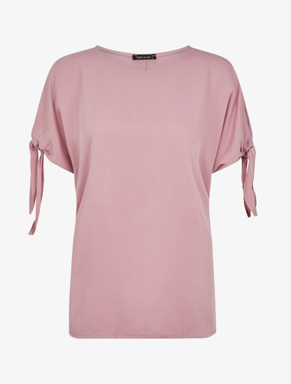 Top oversize à manches courtes à liens à nouer - Rose poudré - 4