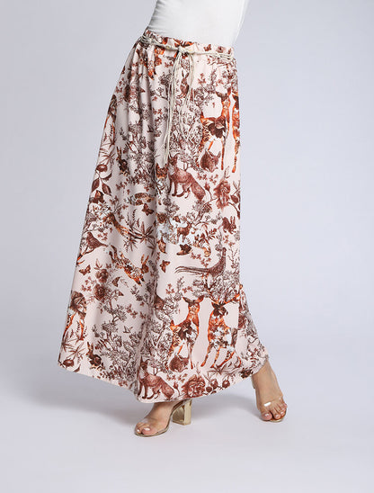 Jupe longue évasée imprimé toile de jouy - Beige - 4