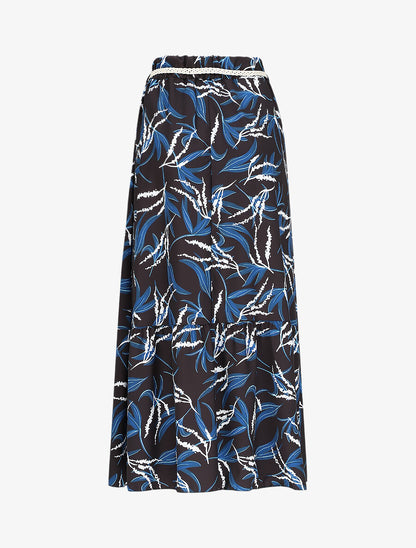 Jupe mi-longue imprimé feuilles stylisées - Noir - 2