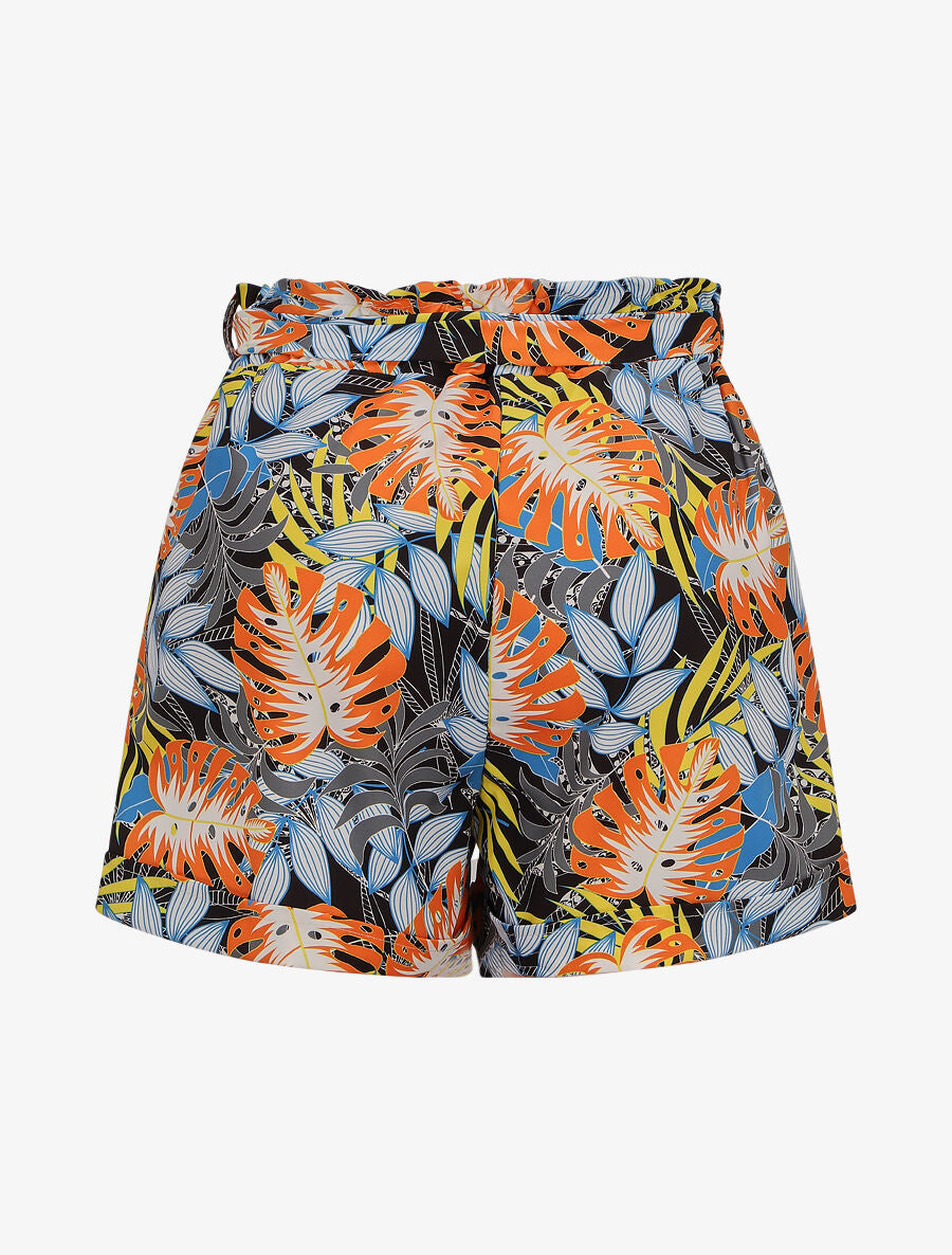Short imprimé feuilles tropicales à revers - Noir - 2