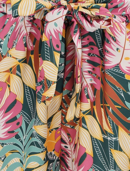 Short imprimé feuilles tropicales à revers - Vert sapin - 3