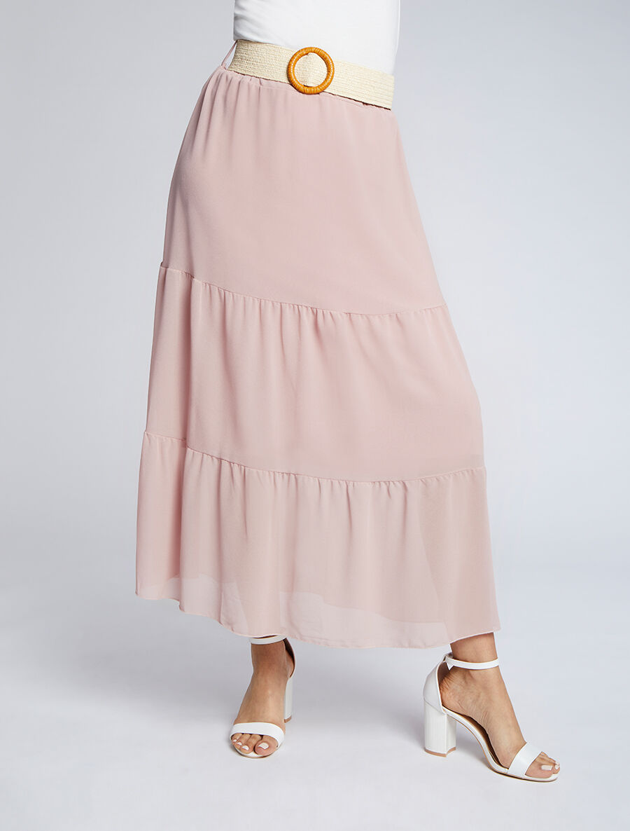 Jupe longue unie en voile - Rose - 4