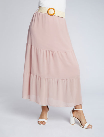 Jupe longue unie en voile - Rose - 4