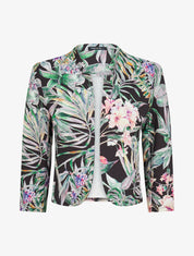 Veste courte à imprimé plantes tropicales - Noir - 1