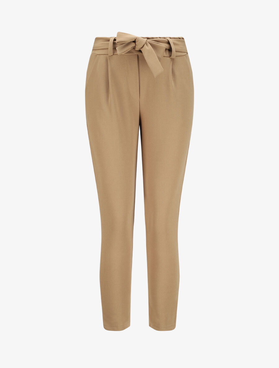 Pantalon droit à taille élastiquée - Camel - 4