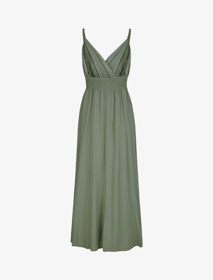 Robe longue empire unie à bretelles - Vert olive - 2