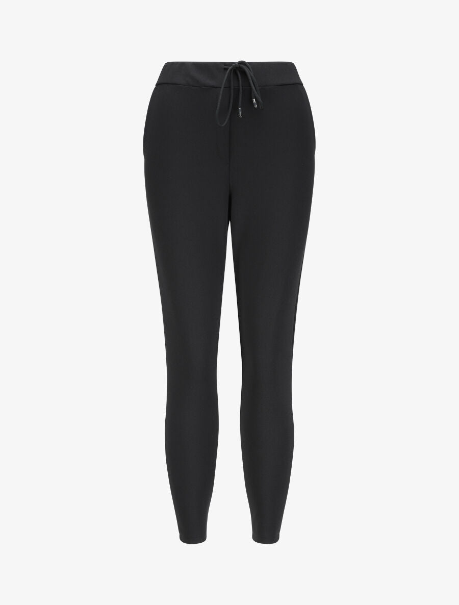 Pantalon à taille élastiquée et liens à nouer - Noir - 1