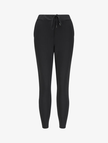 Pantalon à taille élastiquée et liens à nouer - Noir - 1