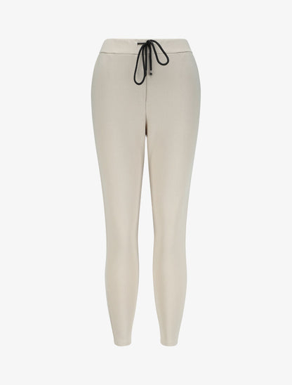 Pantalon à taille élastiquée et liens à nouer - Beige - 1
