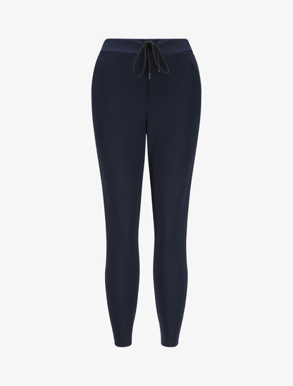 Pantalon à taille élastiquée et liens à nouer - Marine - 1