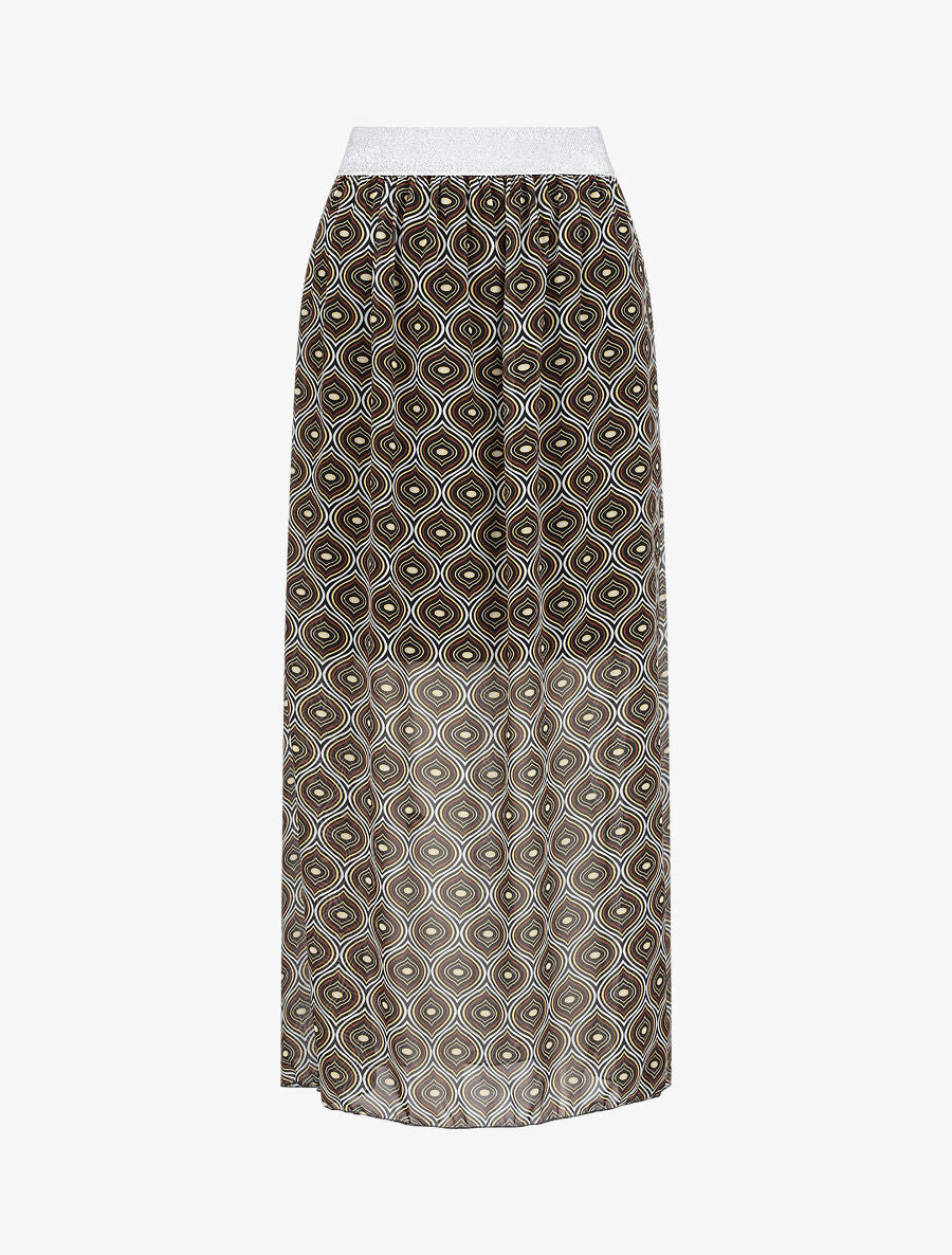 Jupe longue en voile imprimé psychédélique à ceinture contrastante - Noir - 1