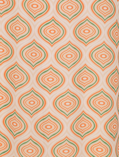 Jupe longue en voile imprimé psychédélique à ceinture contrastante - Beige - 3