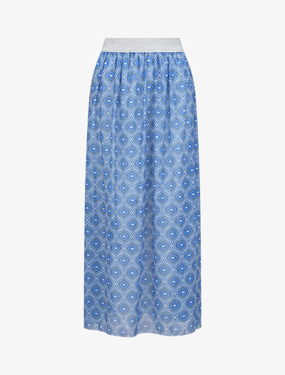 Jupe longue en voile imprimé psychédélique à ceinture contrastante - Bleu - 5