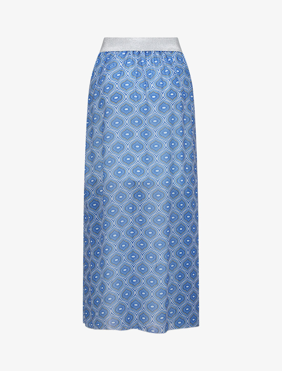 Jupe longue en voile imprimé psychédélique à ceinture contrastante - Bleu - 2