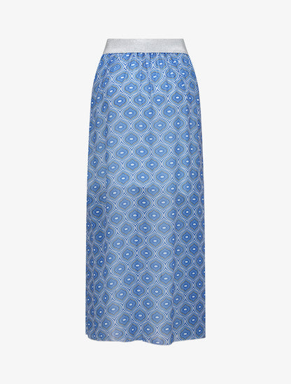 Jupe longue en voile imprimé psychédélique à ceinture contrastante - Bleu - 2