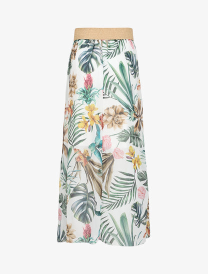 Jupe longue en voile imprimé fleurs tropicales - Blanc - 2