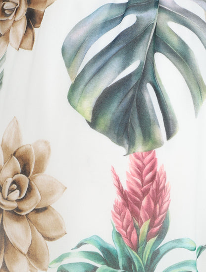 Jupe longue en voile imprimé fleurs tropicales - Blanc - 3