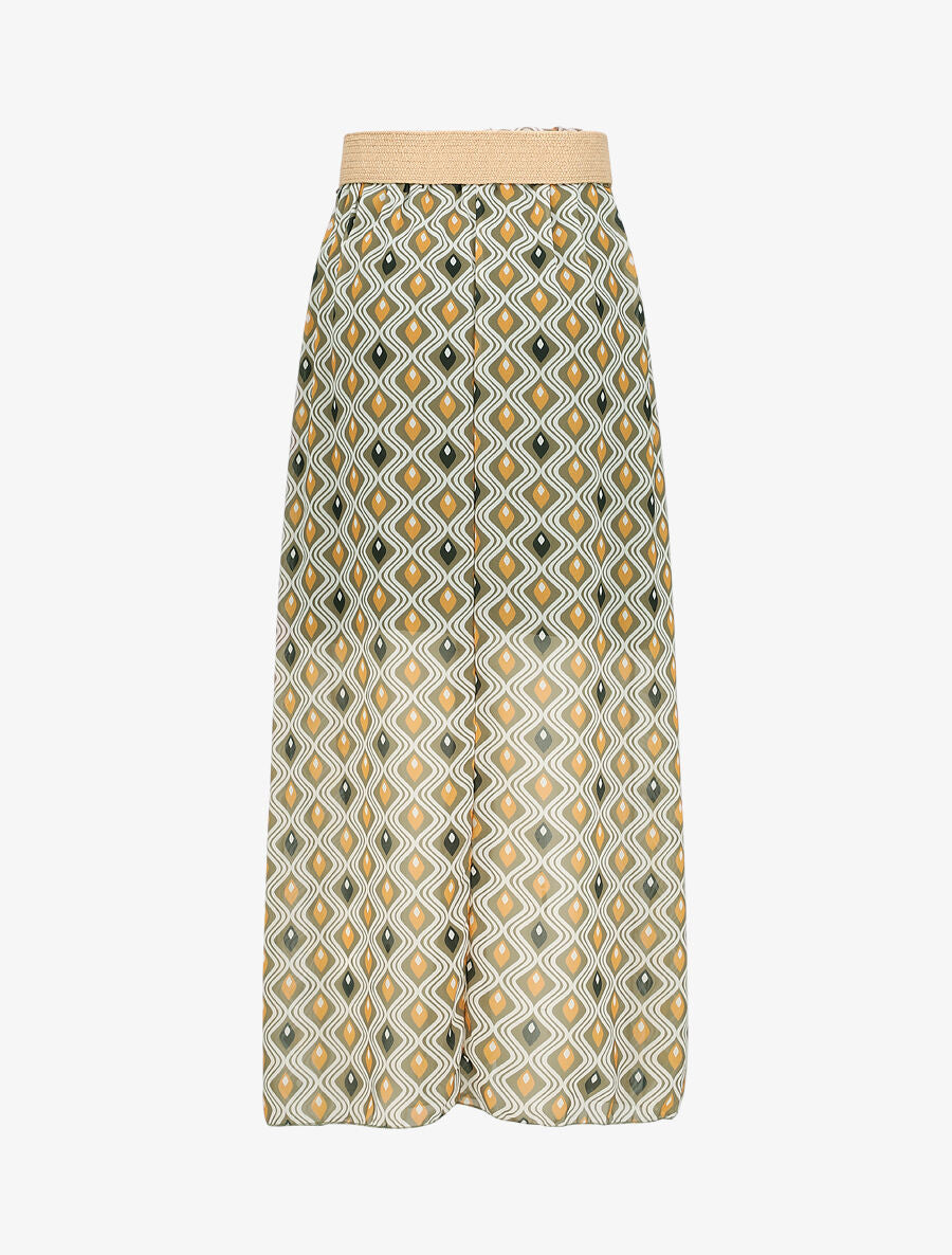 Jupe longue en voile imprimé géométrique stylisé - Kaki - 2