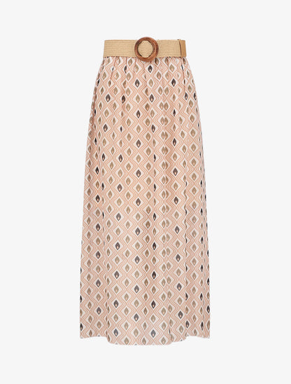 Jupe longue en voile imprimé géométrique stylisé - Beige - 5