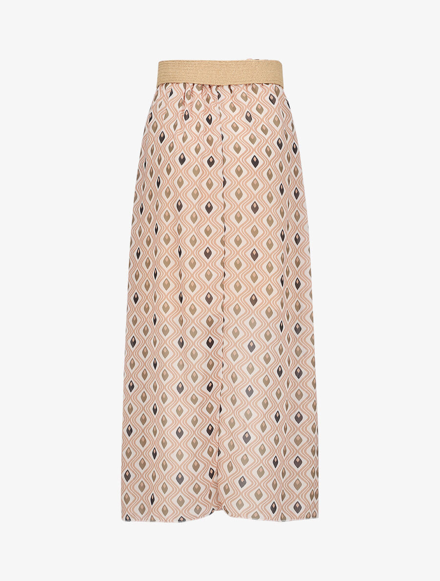 Jupe longue en voile imprimé géométrique stylisé - Beige - 2