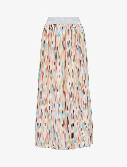 Jupe longue à imprimé rétro et ceinture irisée - Beige - 5