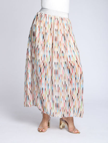 Jupe longue à imprimé rétro et ceinture irisée - Beige - 4