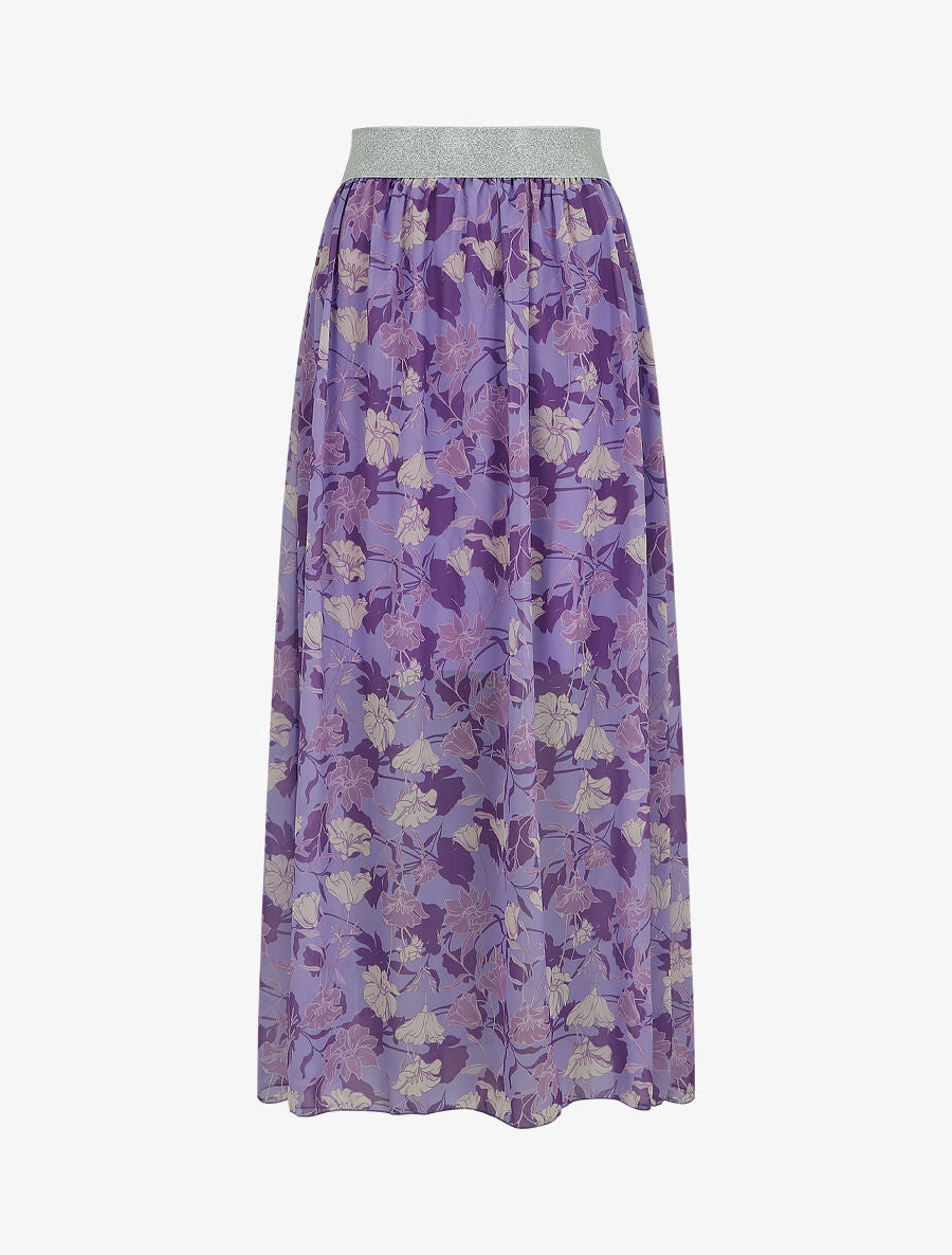 Jupe taille haute irisée imprimé floral - Lilas - 4
