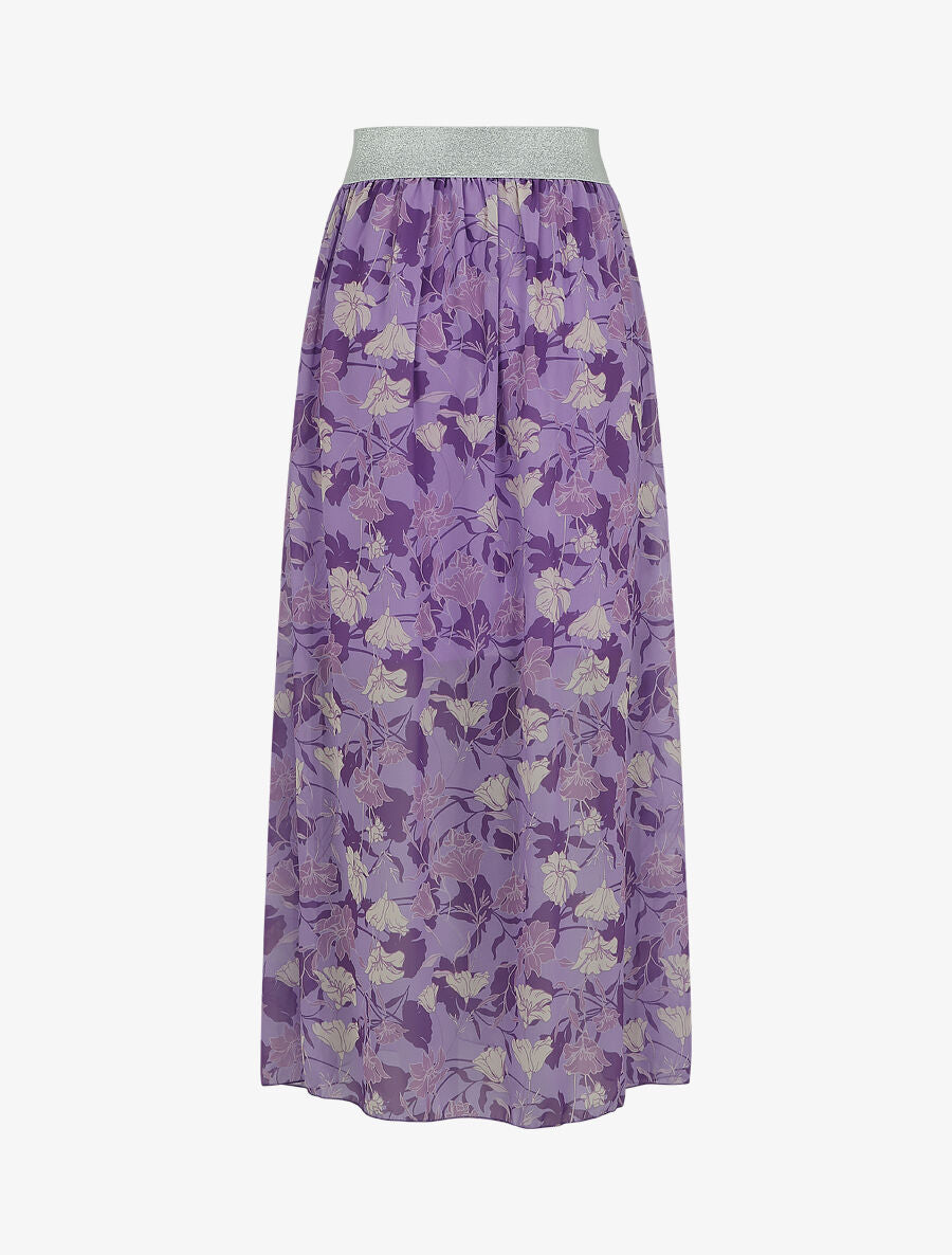 Jupe taille haute irisée imprimé floral - Lilas - 2