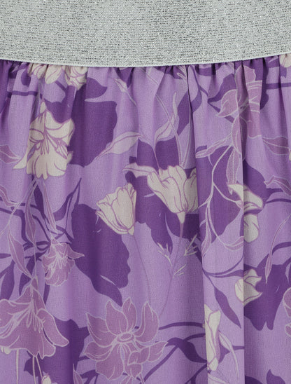 Jupe taille haute irisée imprimé floral - Lilas - 3
