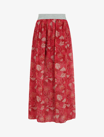 Jupe taille haute irisée imprimé floral - Framboise - 1