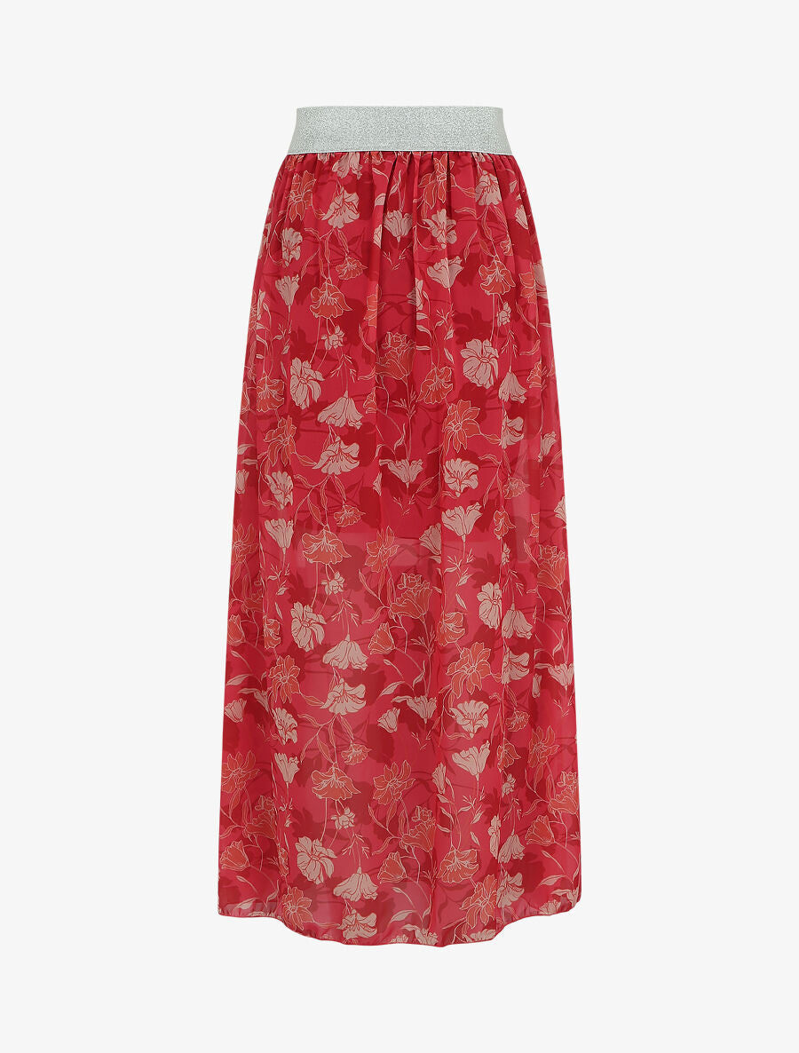 Jupe taille haute irisée imprimé floral - Framboise - 2