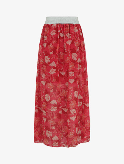 Jupe taille haute irisée imprimé floral - Framboise - 2
