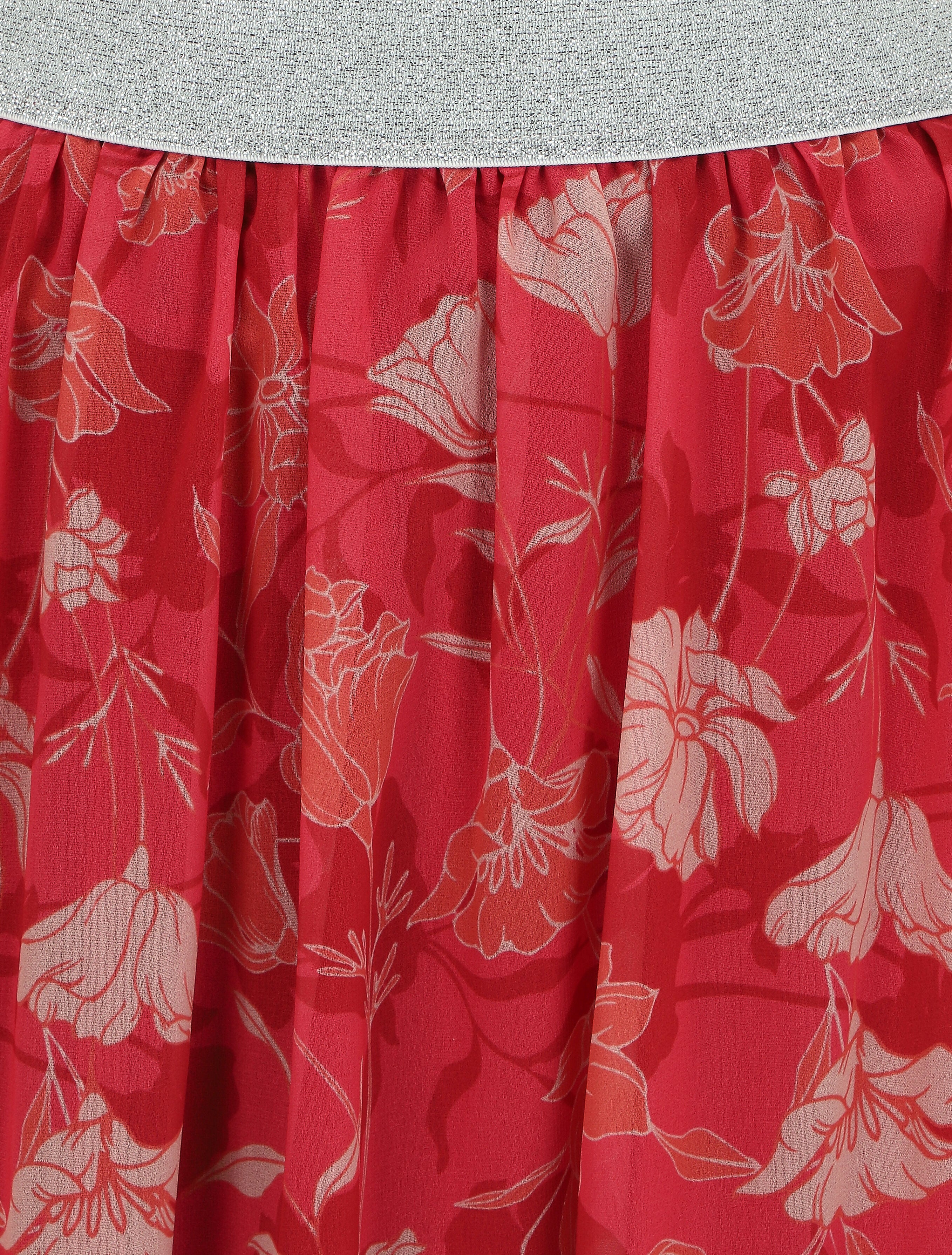 Jupe taille haute irisée imprimé floral - Framboise - 3