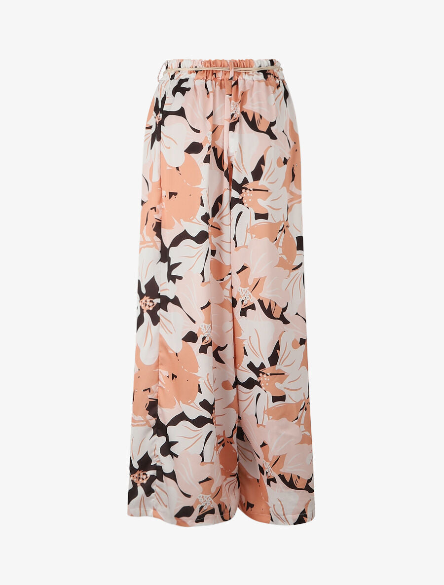 Pantalon ample à imprimé grandes fleurs - Rose saumon - 1