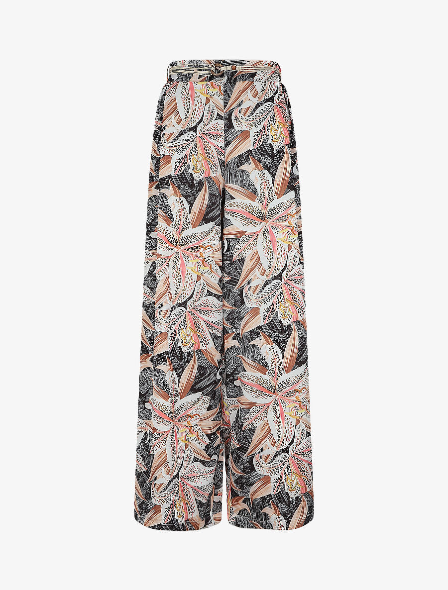 Pantalon fluide imprimé fleurs de lys - Noir - 1