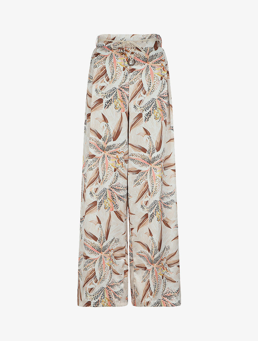 Pantalon fluide imprimé fleurs de lys - Beige - 1
