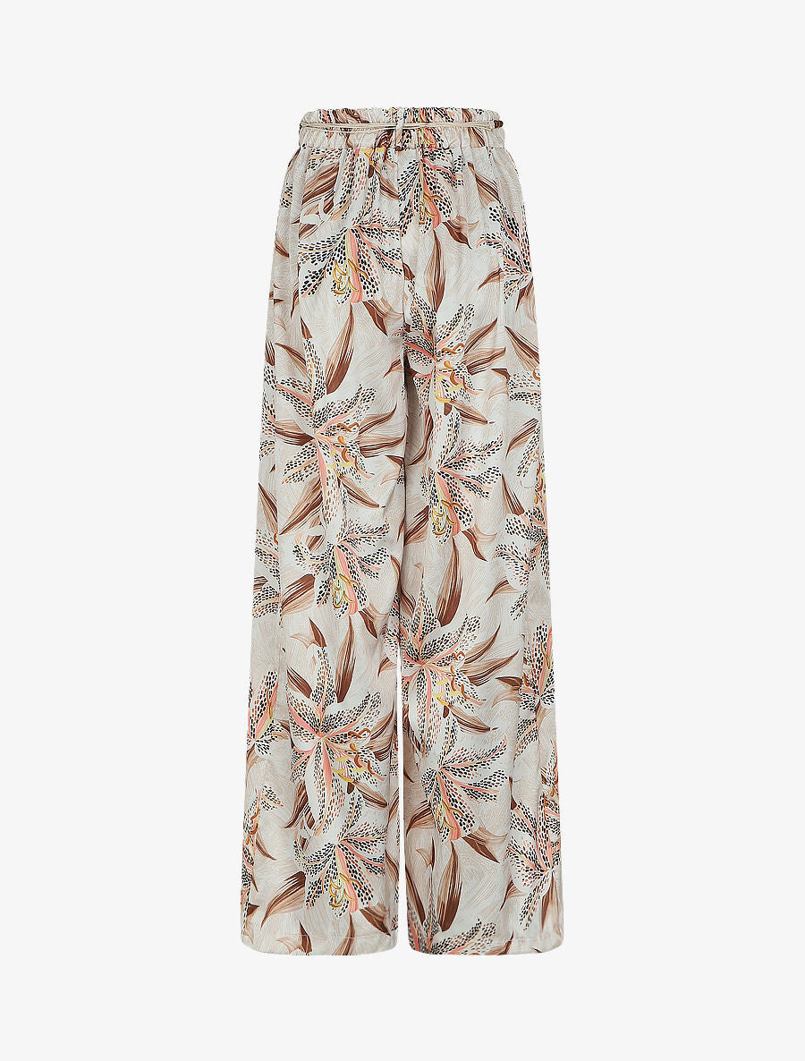 Pantalon fluide imprimé fleurs de lys - Beige - 2
