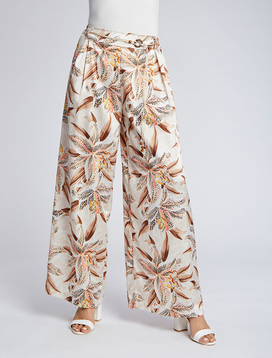 Pantalon fluide imprimé fleurs de lys - Beige - 3